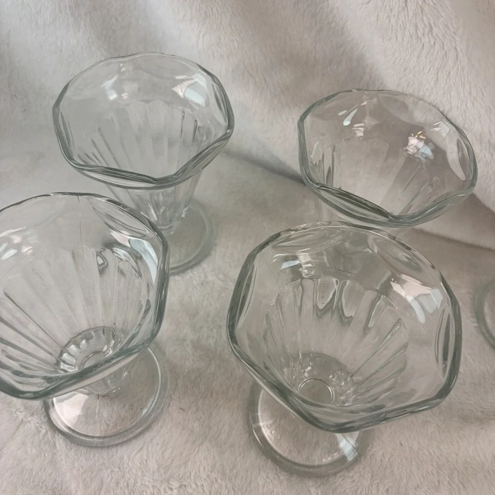 Vtg Kig Indonesia Tulip Soda Fountain Bowls Retro Pedestal Parfait Cups Set Of 8